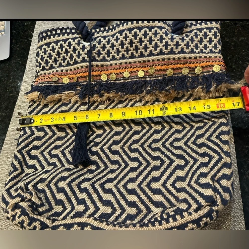 Bohemian Navy and Tan Woven Tote Bag